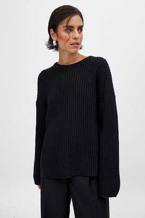 Black Strickpullover mit Rundhalsausschnitt