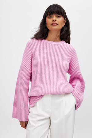 Pink Strickpullover mit Rundhalsausschnitt