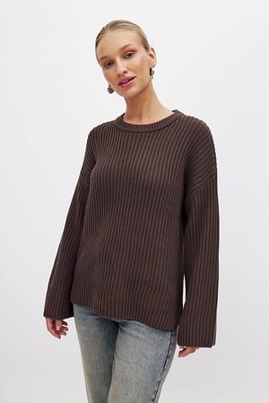 Brown Round Neck Knitted Sweater