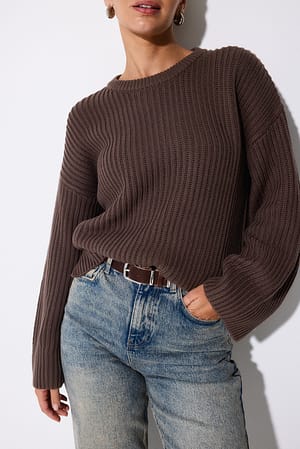 Brown Round Neck Knitted Sweater