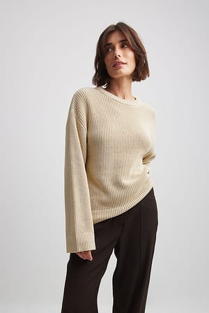 Round Neck Knitted Sweater Beige | NA-KD