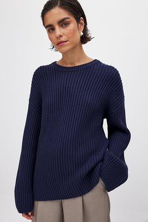 Navy Sweter z dzianiny z okrągłym dekoltem