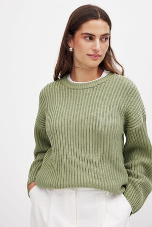 Khaki Pull en maille à col rond