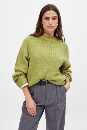 Green Sweter z dzianiny z okrągłym dekoltem