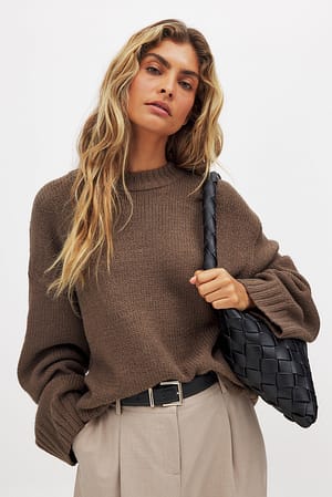 Brown Round Neck Knitted Sweater