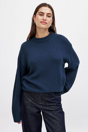 Navy Sweter z dzianiny z okrągłym dekoltem