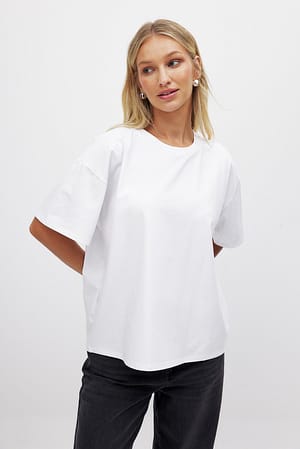 White Oversized zwaar T-shirt met ronde hals