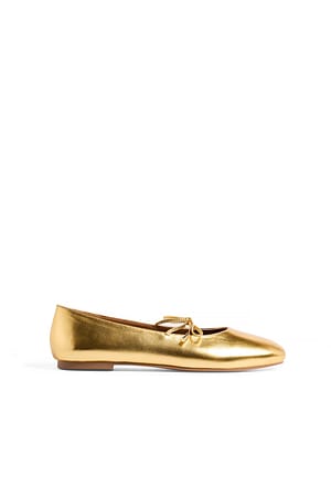 Gold Rounded Toe Strap Ballerinas
