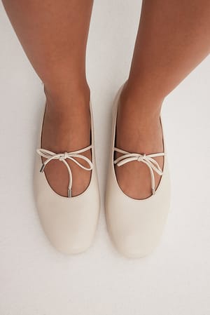 Cream Rounded Toe Strap Ballerinas