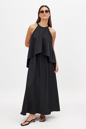 Black Satijnen flowy maxi-jurk