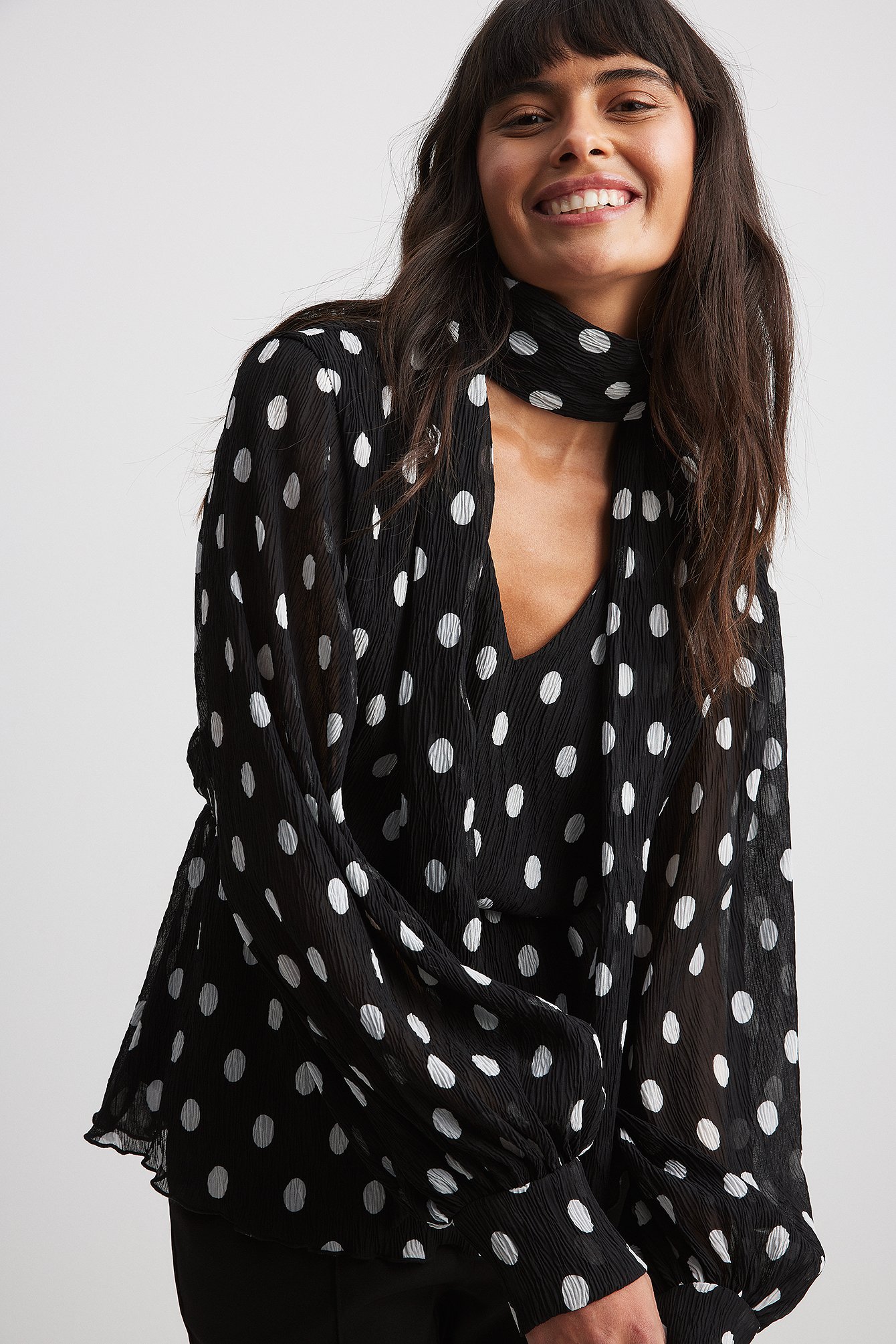 Black and white store polka dot chiffon blouse