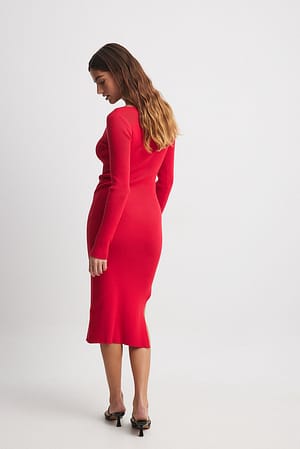 Scoop Neck Midi Slit Dress Red | NA-KD