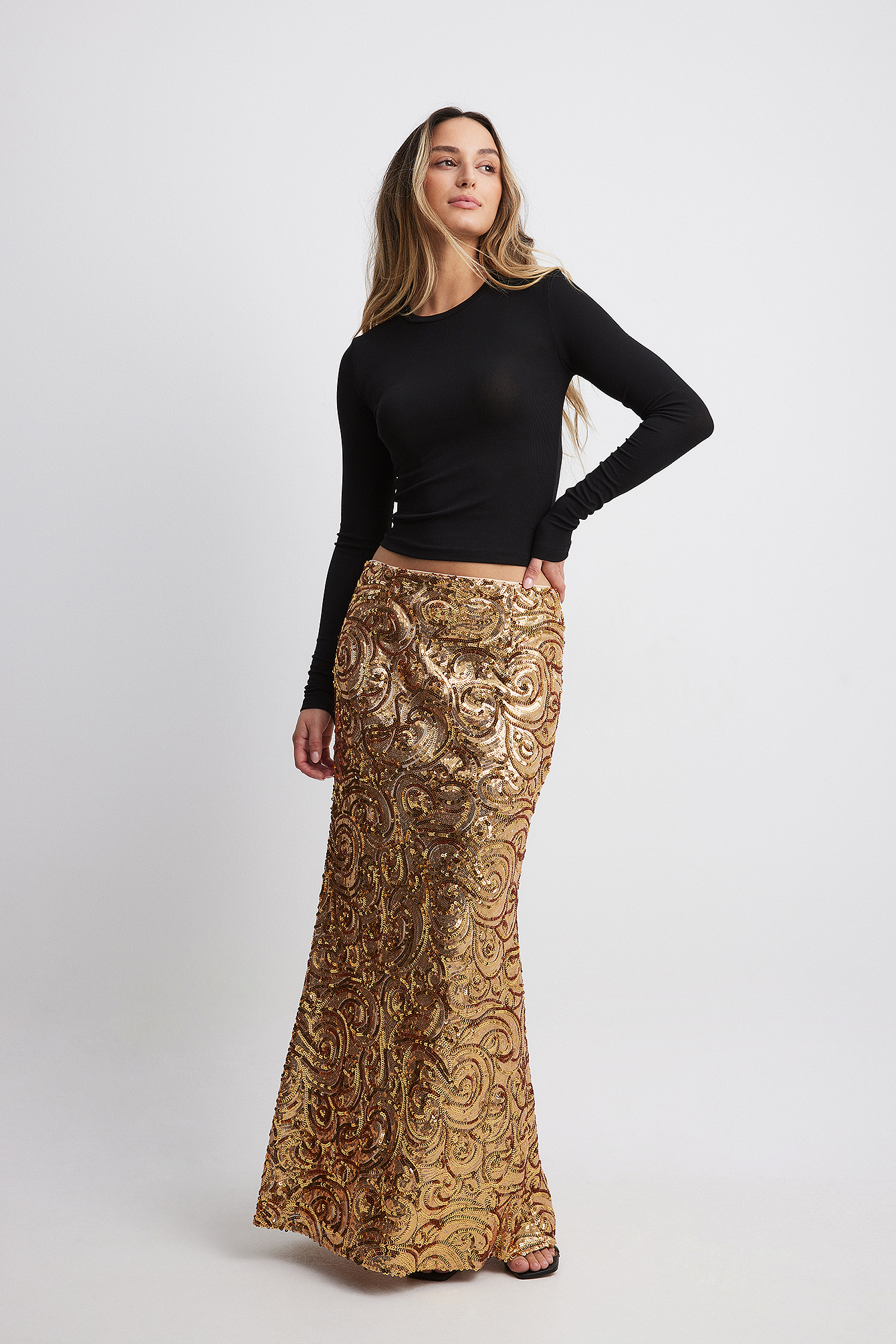 Sequin Maxi Skirt Gold NA KD