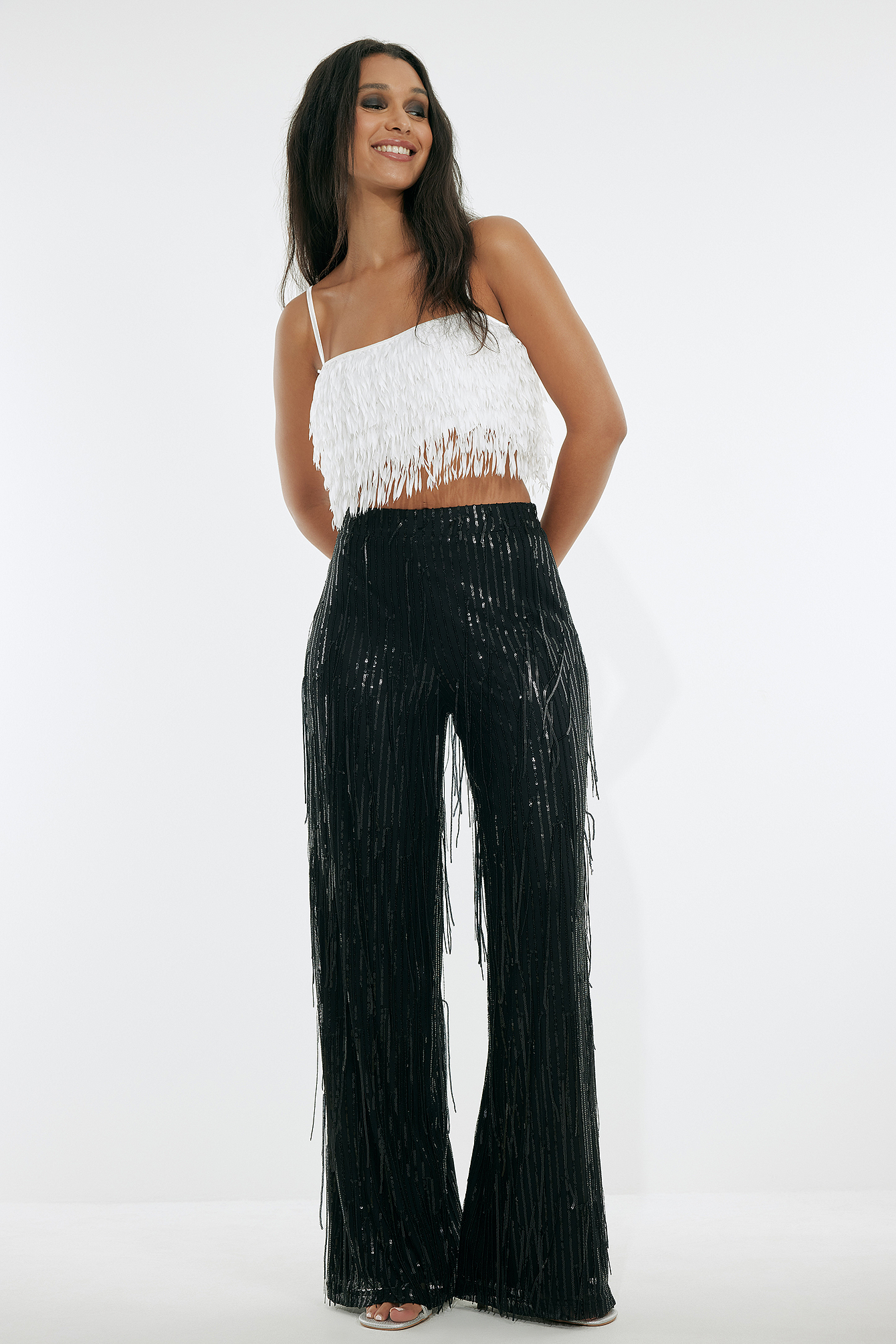 Sequin Flare Trousers  Warehouse