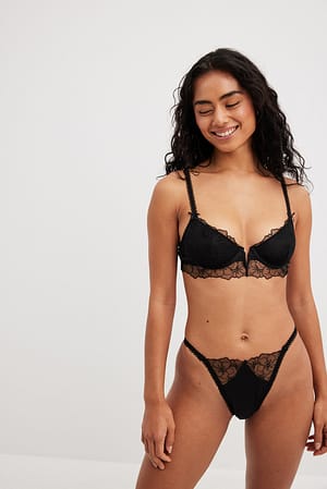 Sheer Embroidery Wire Bralette Black