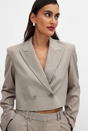 Taupe Kurzer Oversize-Blazer mit doppelter Knopfleiste