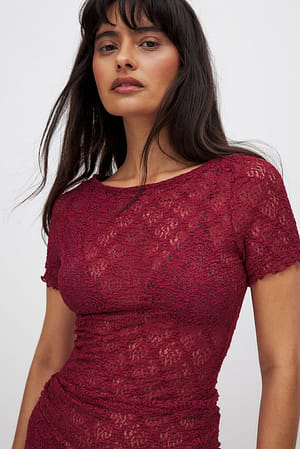 Red Short Sleeve Lace Top