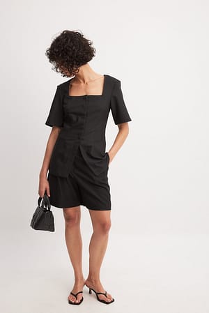 Black Short Sleeve Square Neck Blouse