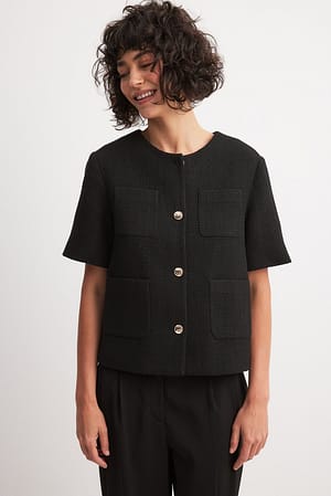 Black Kortærmet jakke i tweed
