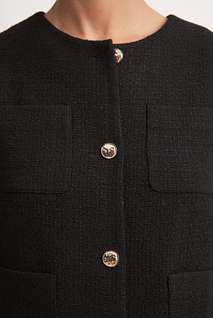 Black Short Sleeve Tweed Jacket