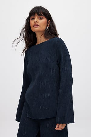 Navy Blouse à fente latérale