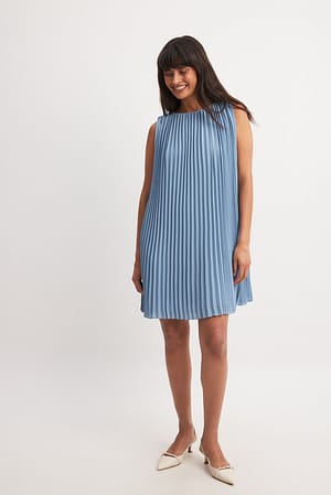 Blue Sleeveless Plisse Mini Dress