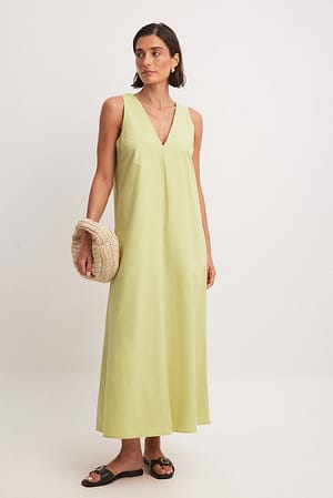 Lime Sleeveless V Neck Cotton Midi Dress