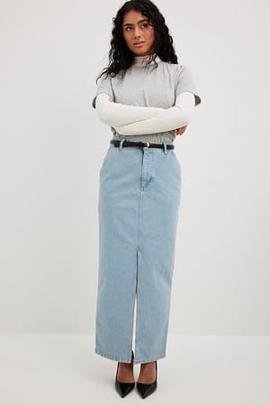 Slit Detailed Maxi Denim Skirt Blue | NA-KD