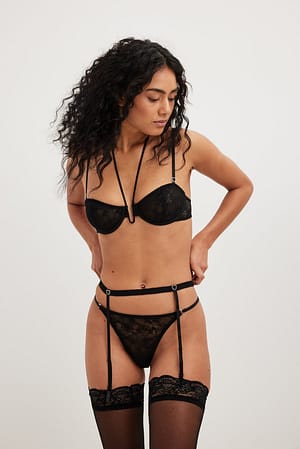 Black Small Heart Detailed Wire Bra