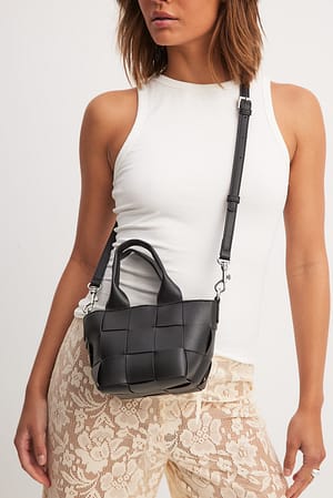Black Small Woven Bucket Bag