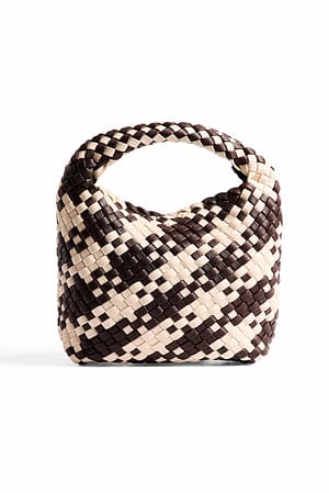 White/Brown Small Woven Handbag