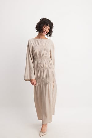 Oyster Smock Detail Long Sleeve Maxi Dress