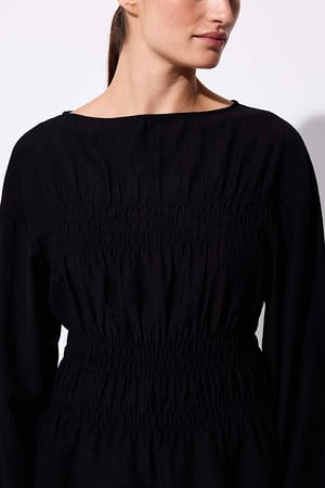 Black Smocked Detail Blouse