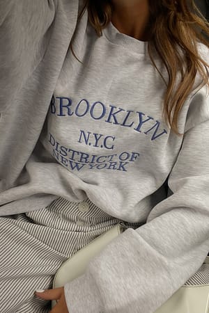 Grey Melange Besticktes Sweatshirt