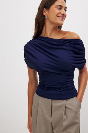 Navy Soft Line gedrapeerde top