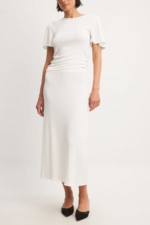 White Soft Rib Midi Skirt