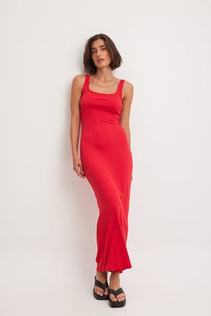 Red Soft Ribbed Maxi Dress