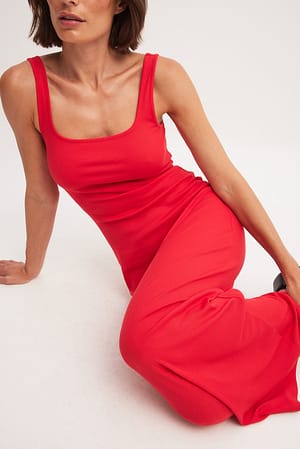 Red Soft Ribbed Maxi Dress