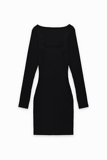 Square Neck Rib Mini Dress Black | NA-KD