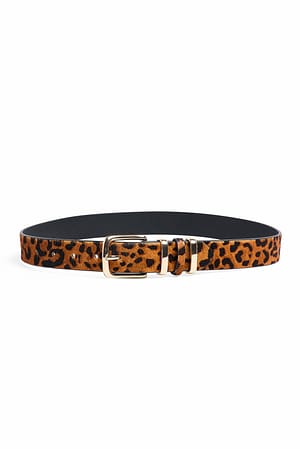 Leopard Squared Buckle Leather Belt