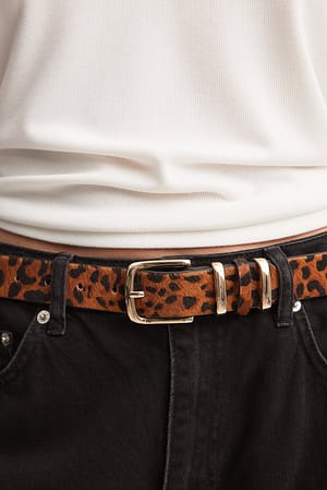 Leopard Squared Buckle Leather Belt