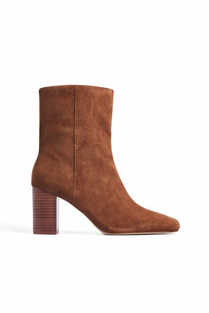 Brown Squared Toe Leather Ankle Boots