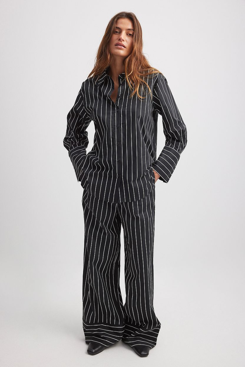 Elastic Waist Striped Trousers Black | NA-KD