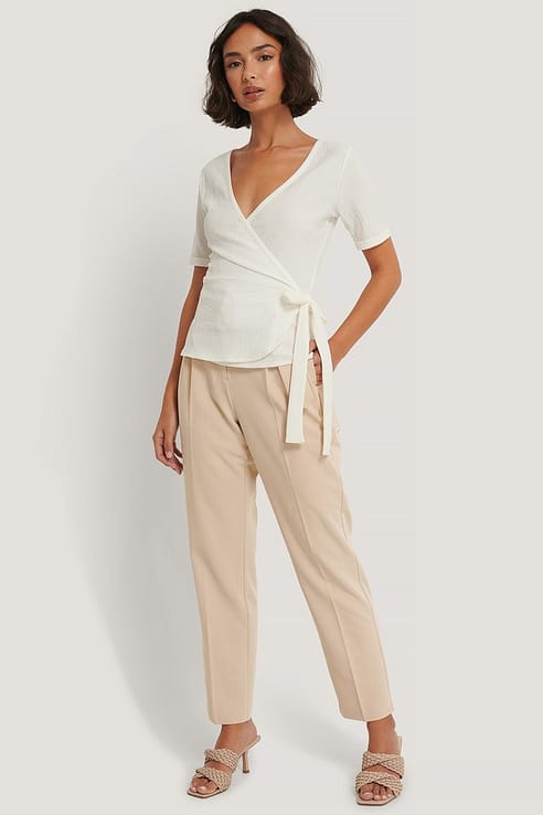 High Rise Cropped Suit Pants Beige | na-kd.com