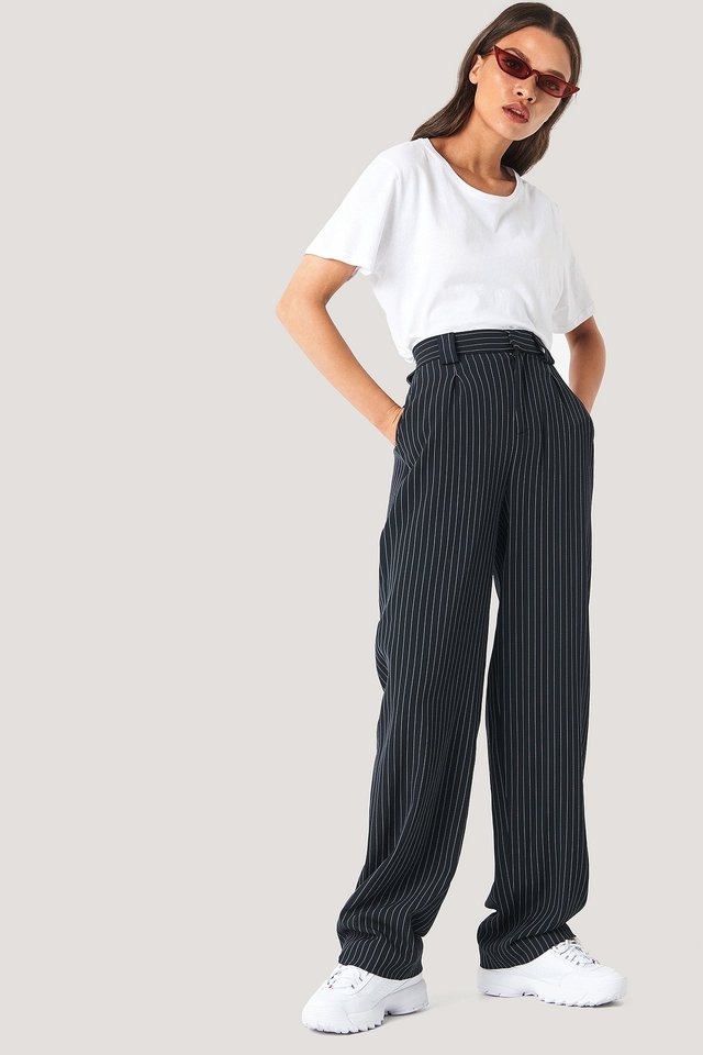 black vertical striped pants