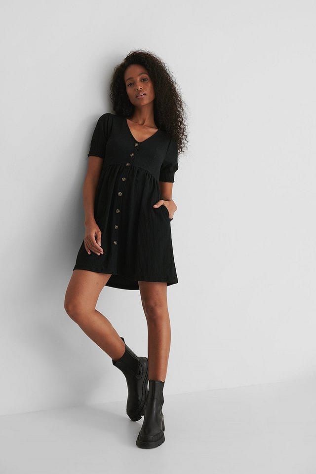 Recycled Button Up Jersey Dress Black | na-kd.com