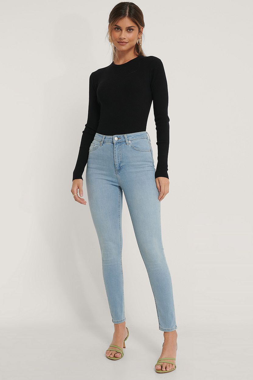 Organic Skinny High Waist Jeans Blue | NA-KD