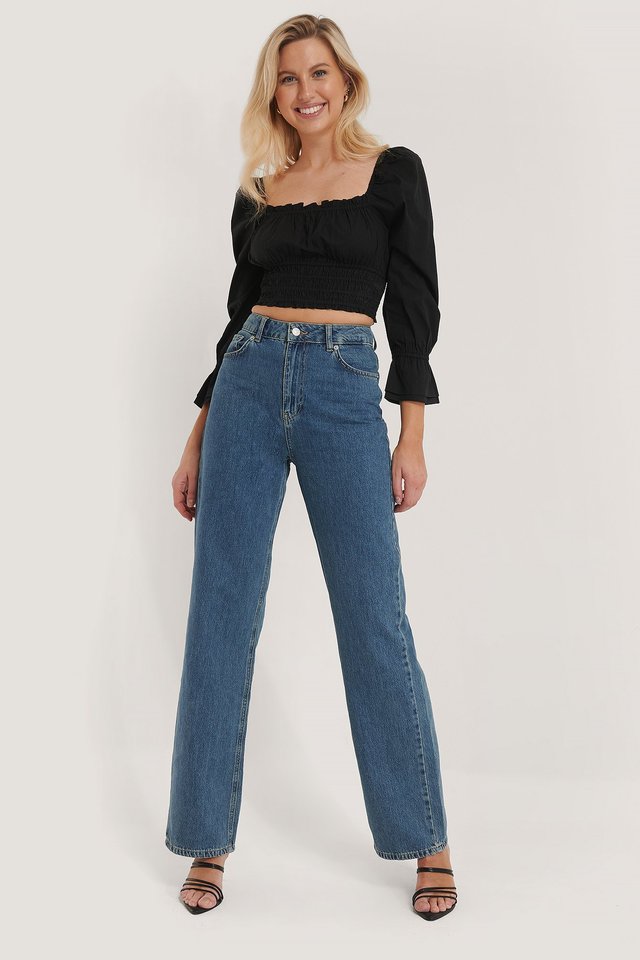 Organic Straight High Waist Jeans Blue | Na-kd.com