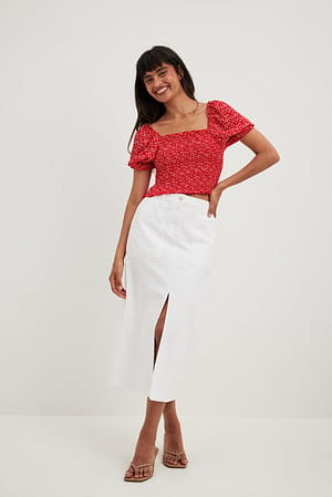 Cropped Puff Sleeve Smocked Top Outfit