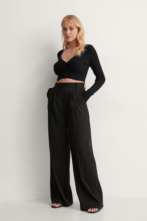 High Waisted Wide Leg Suit Pants Black | na-kd.com